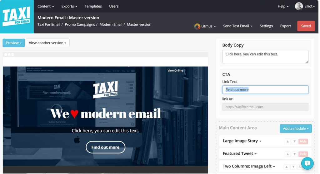 taxi for email, email template builder
